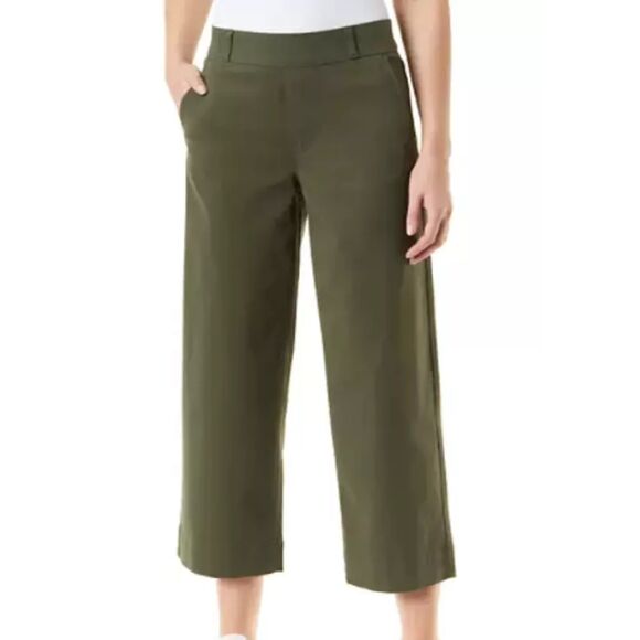 GLORIA VANDERBILT Tummy Control Wide Leg Crop Pants Sz 10 Army Green Olive NWT - Picture 3 of 15